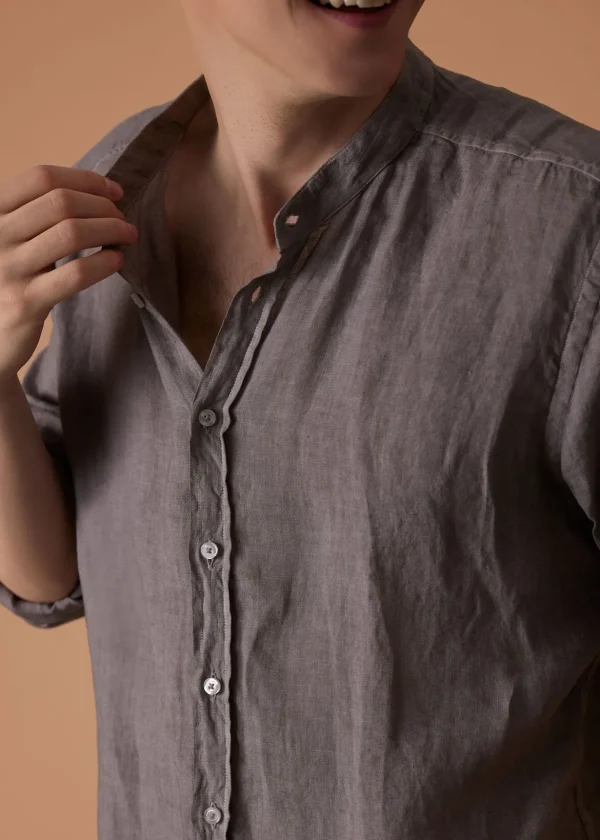 Band Collar Washed Linen Shirt