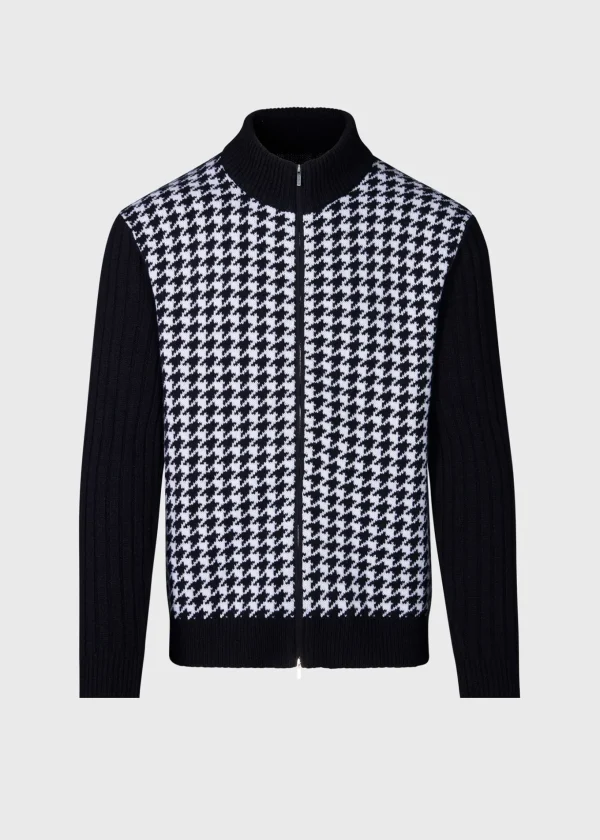Cashmere Houndstooth Full Zip Sweater