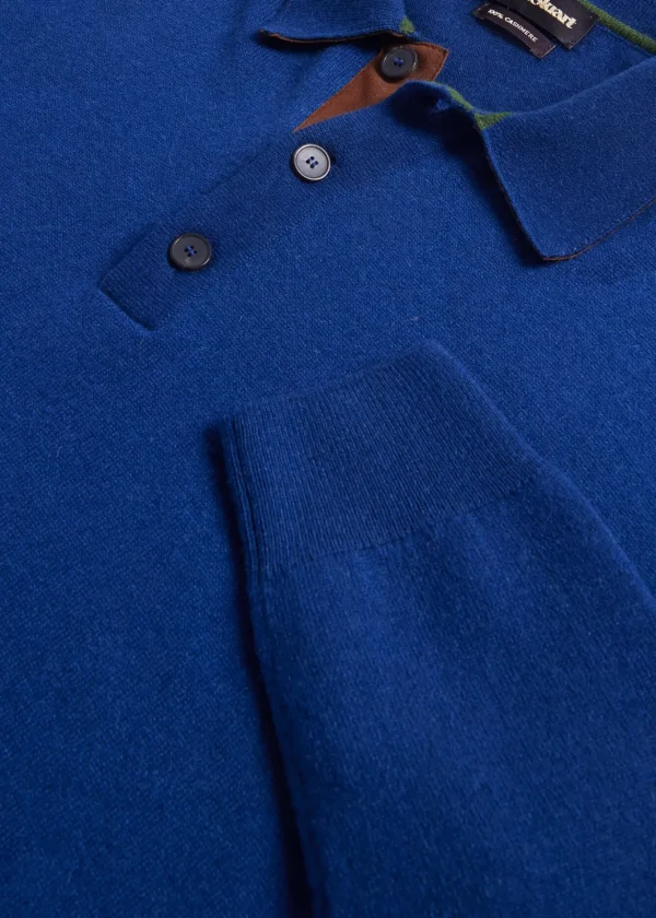 Cashmere Long Sleeve Polo With Suede