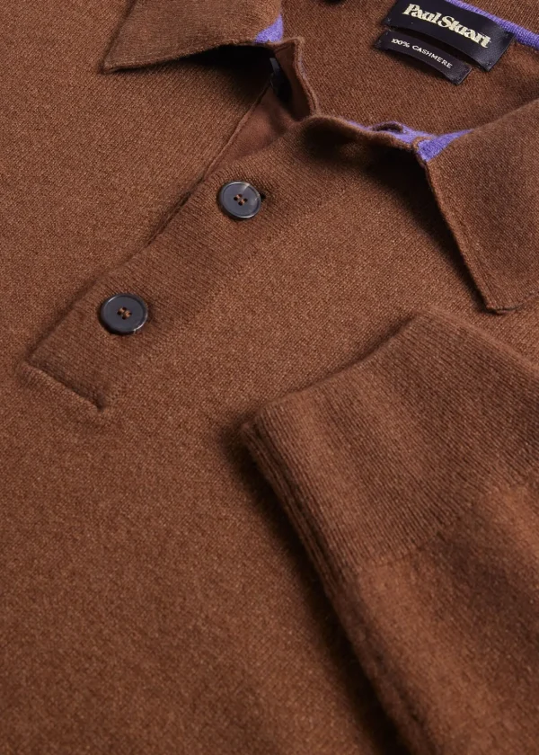 Cashmere Long Sleeve Polo With Suede