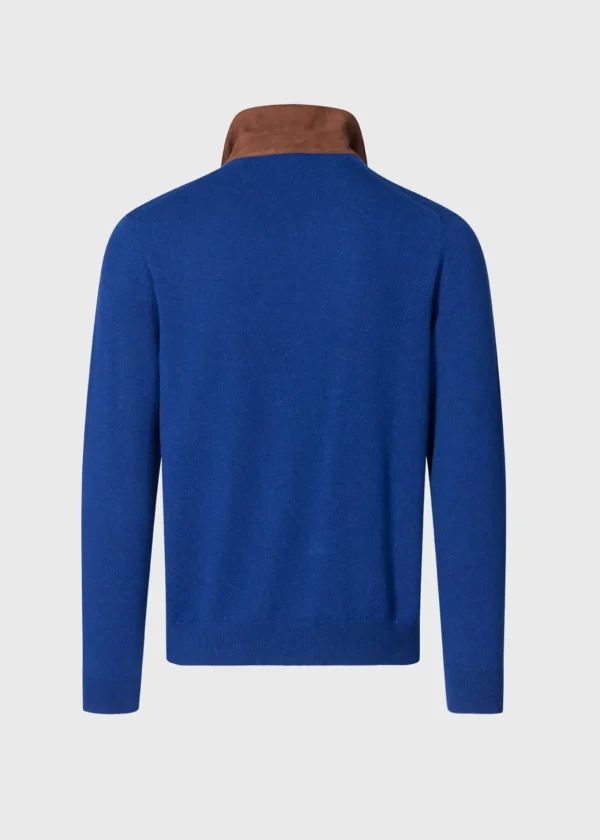 Cashmere Long Sleeve Polo With Suede