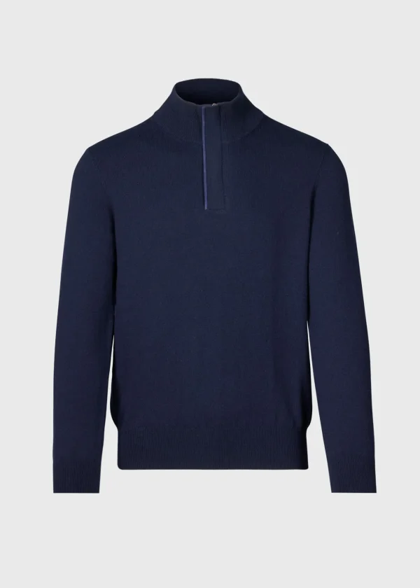 Cashmere Quarter Zip With Suede Trim