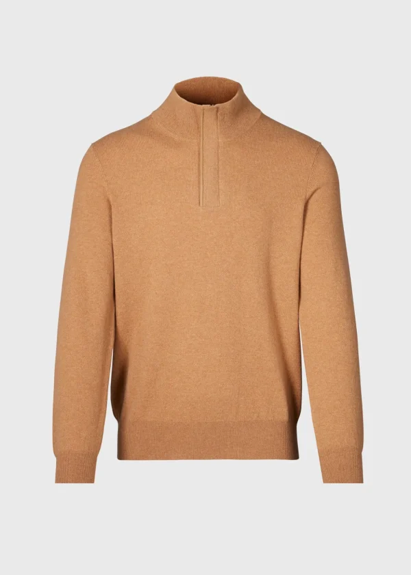 Cashmere Quarter Zip With Suede Trim