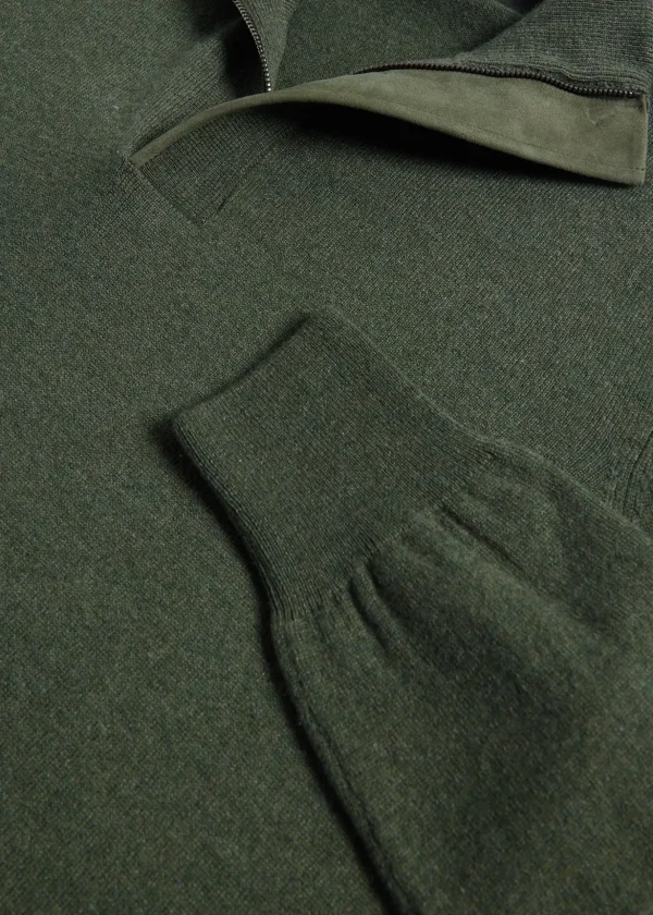 Cashmere Quarter Zip With Suede Trim