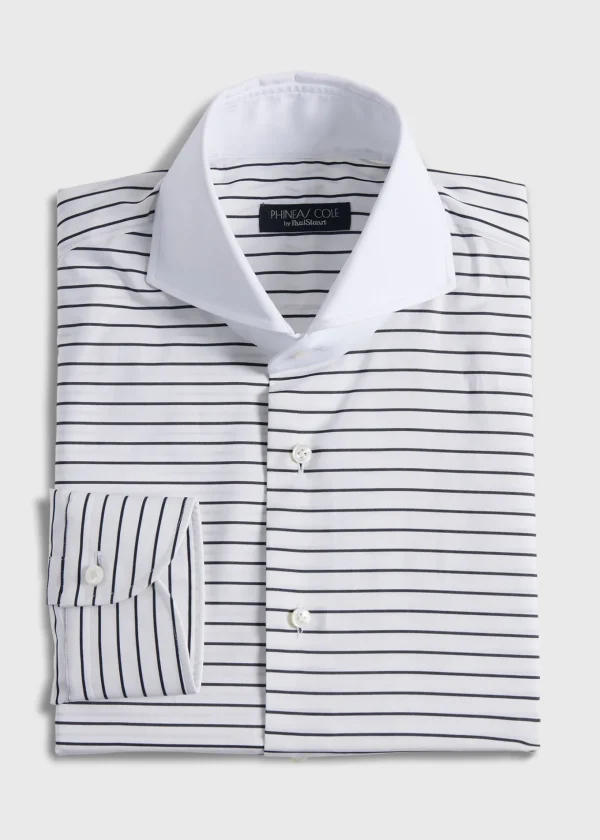 Contrast Collar Horizontal Stripe Dress Shirt