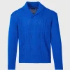 Cotton Cable Shawl Collar Sweater