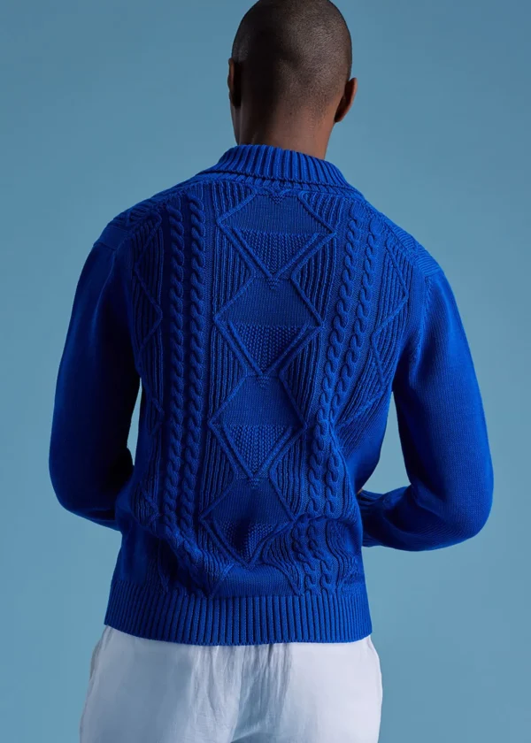 Cotton Cable Shawl Collar Sweater
