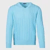 Cotton Cable V-Neck Pullover