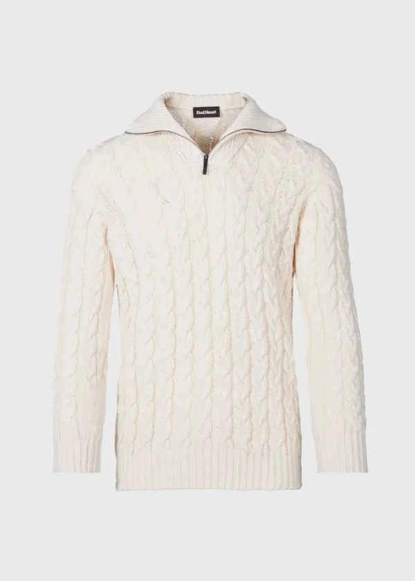 Cotton Cable Zip Neck Pullover