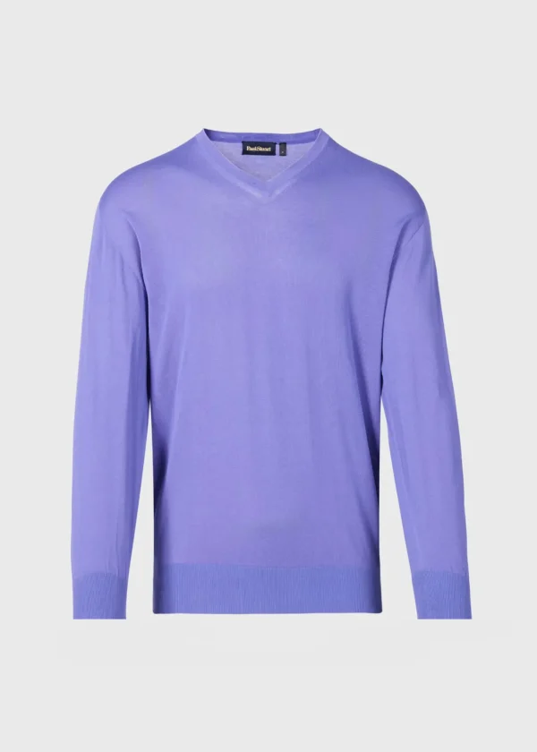 Fine Gauge Cotton V-Neck Sweater