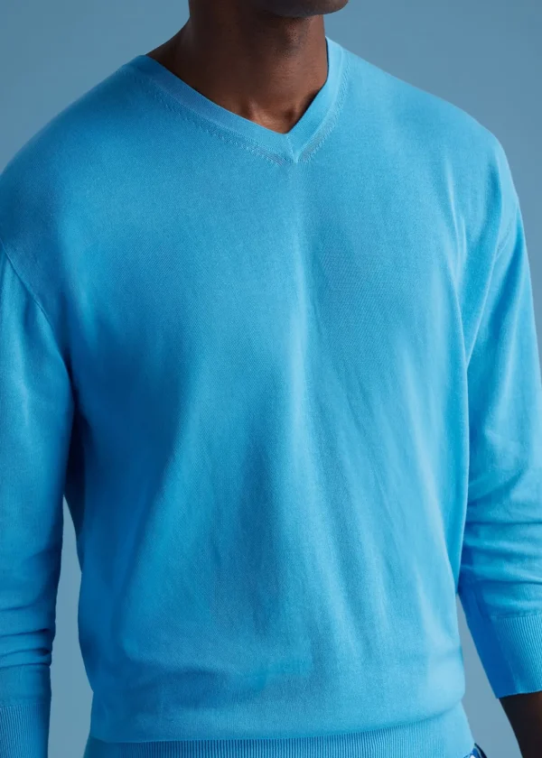Fine Gauge Cotton V-Neck Sweater