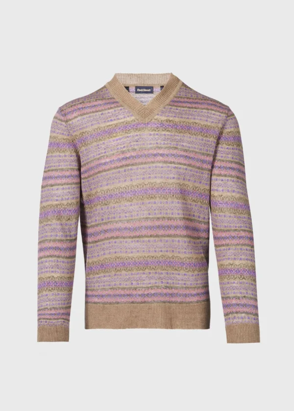 Linen Fair Isle V-neck Sweater