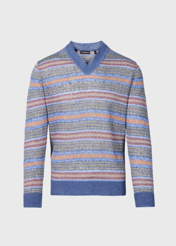 Linen Fair Isle V-neck Sweater