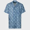 Linen Leaf Print Camp Shirt