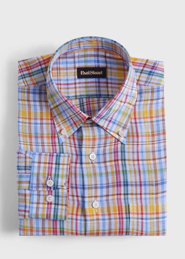 Linen Multicolor Plaid Sport Shirt