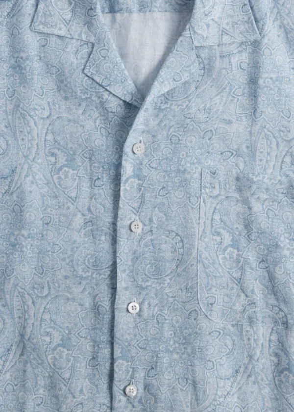 Linen Paisley Print Camp Shirt