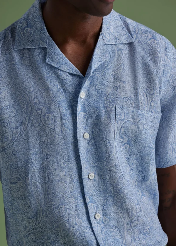 Linen Paisley Print Camp Shirt