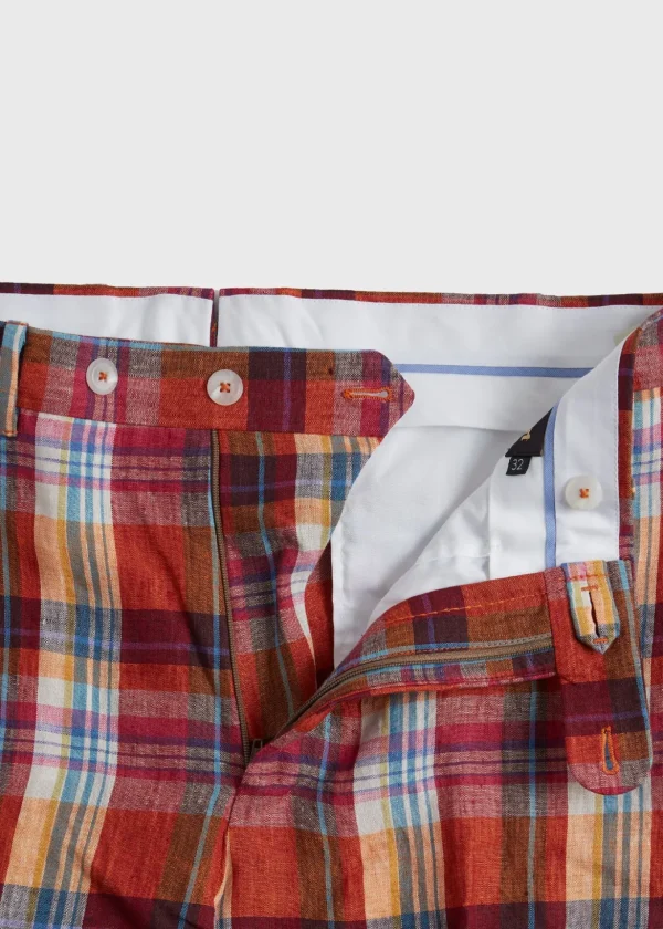 Linen Plaid Plain Front Dress Trouser