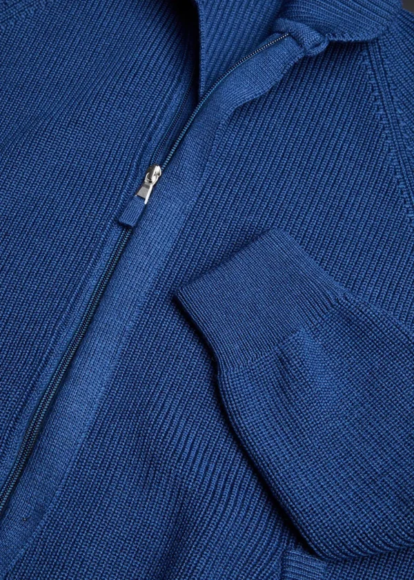 Merino Wool Ribbed Full Zip Cardigan