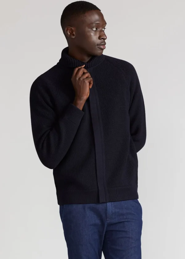 Merino Wool Ribbed Full Zip Cardigan