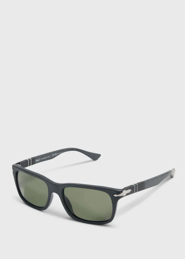 Persol® Black Sunglasses With Green Lens