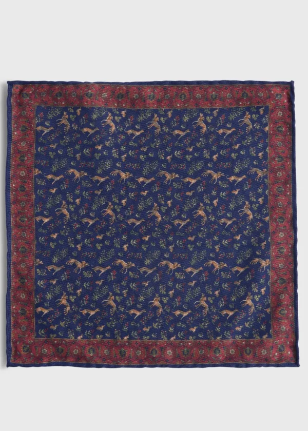 Printed Silk Dog Motif Pocket Square