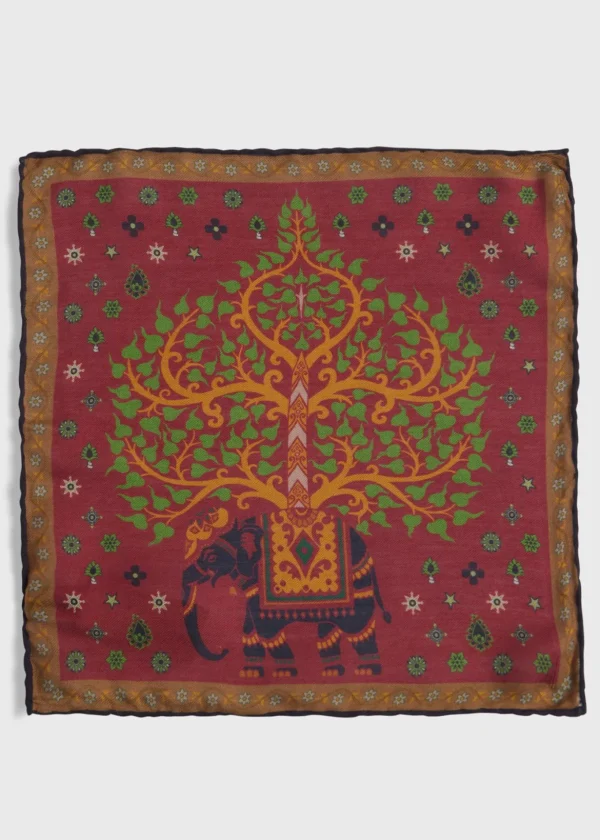 Printed Tree And Elephant Pocket Square