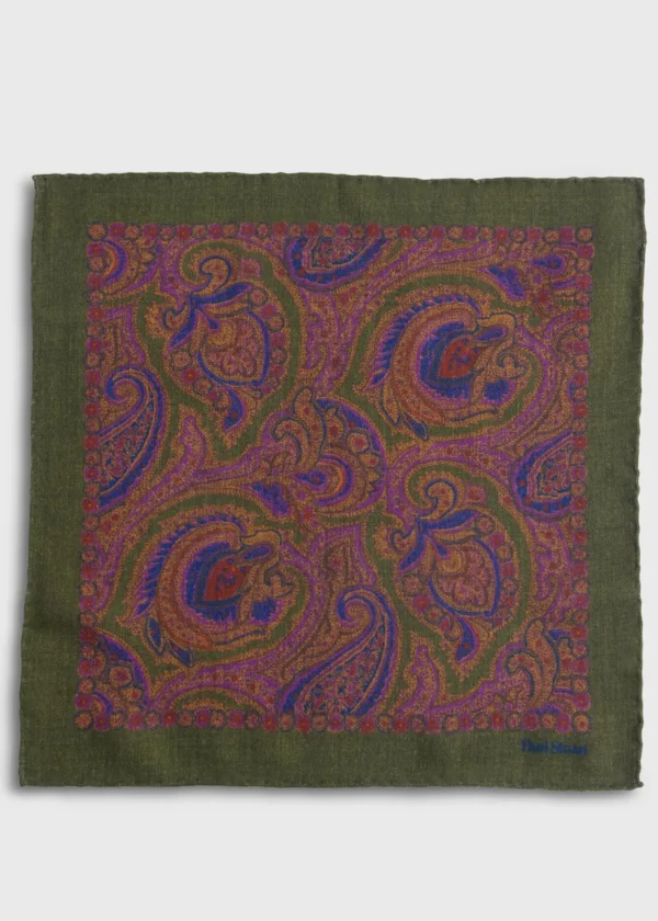 Printed Wool Flannel Paisley Pocket Square