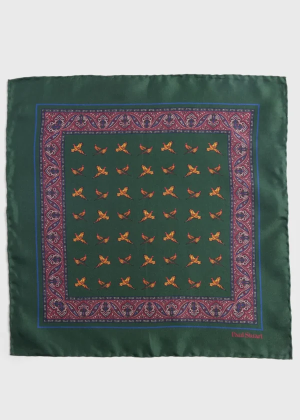 Silk Deco Stripe And Bird Print Pocket Square