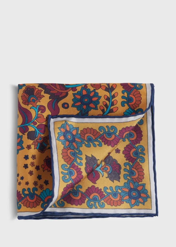 Silk Floral And Bird Print Pocket Square