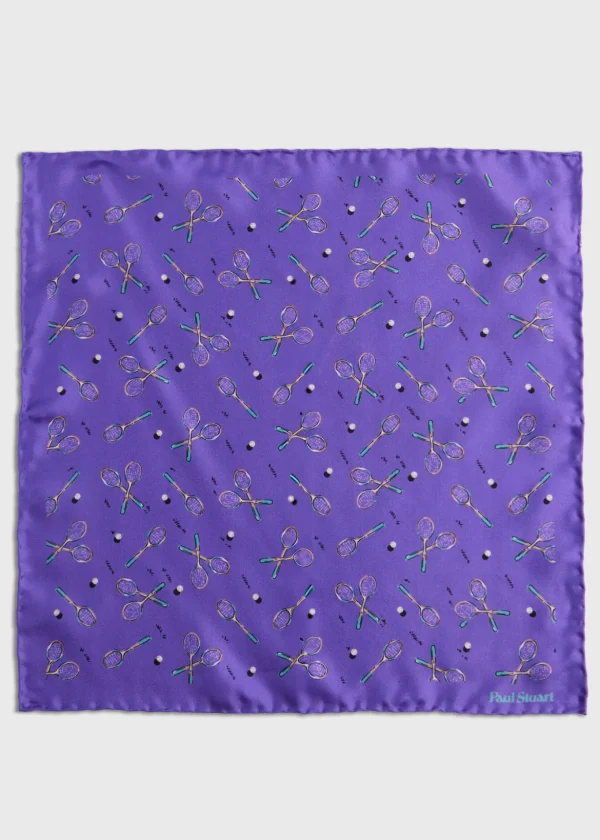 Silk Twill Tennis Racket Print Pocket Square
