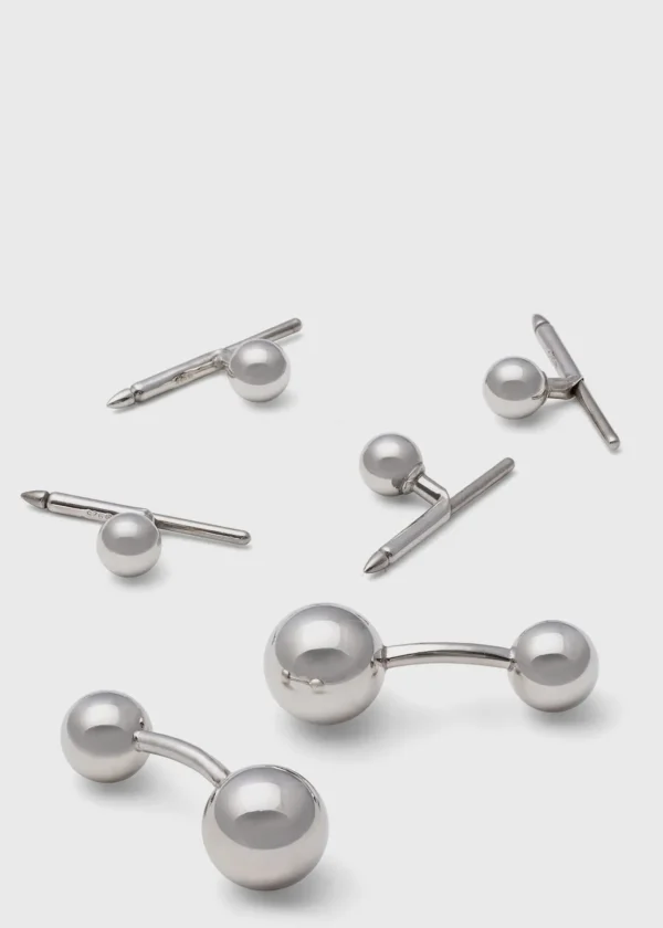Sterling Silver Ball Cufflink & Stud Set