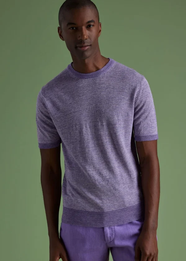 Striped Short Sleeve Linen Crewneck