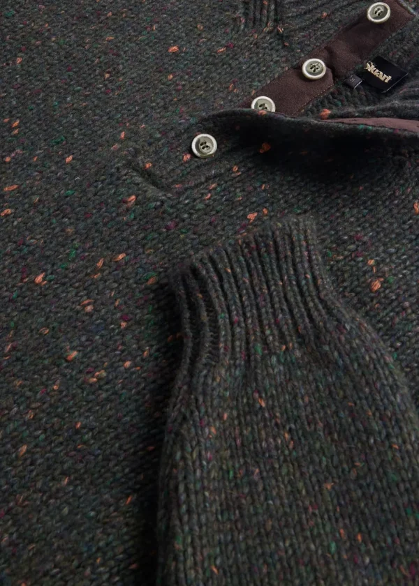 Wool & Cashmere Donegal Button Mock Neck
