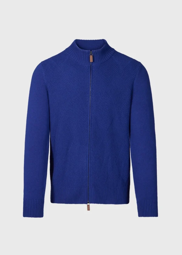 Wool And Cashmere Full Zip Jacquard Cardigan