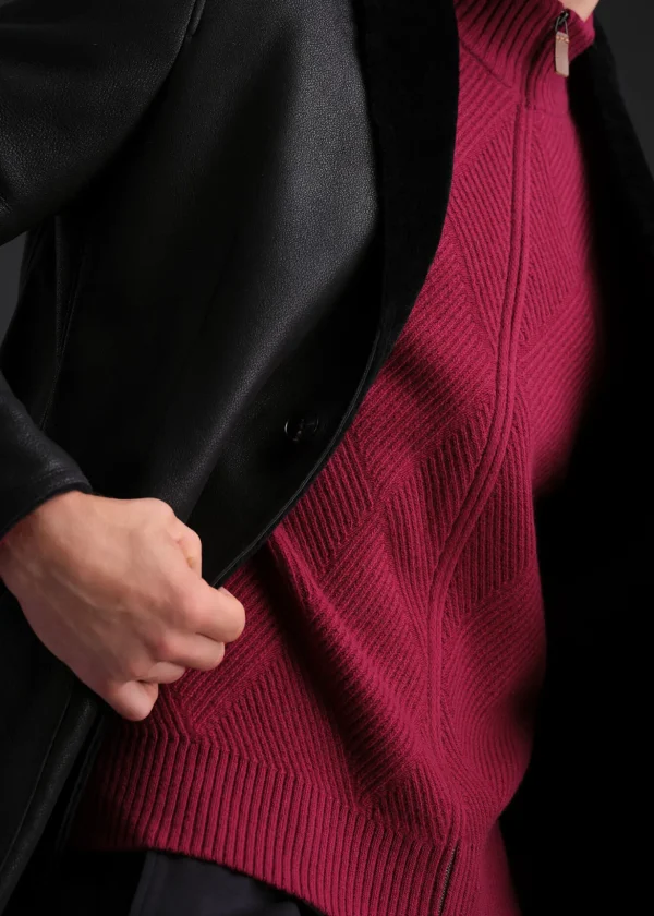 Wool And Cashmere Full Zip Jacquard Cardigan