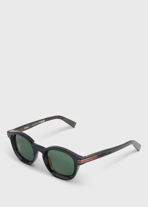 Zegna Shiny Round Black Glasses